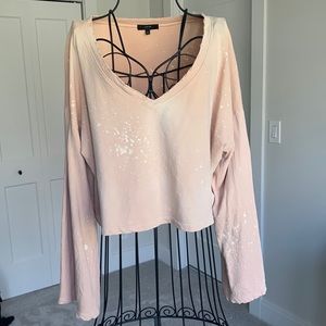 Joe’s Distressed Bell Sleeve Crop Top
